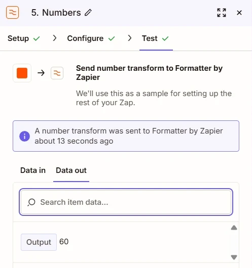 Formula test output 60