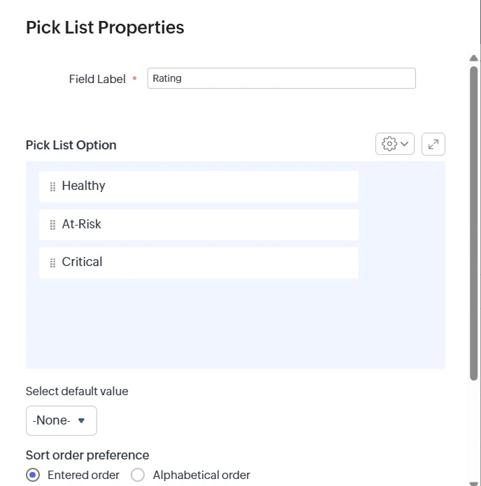 Picklist with tiers