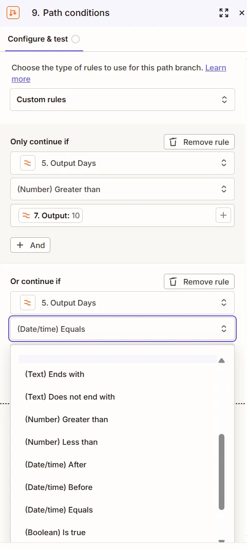 Path operator dropdown